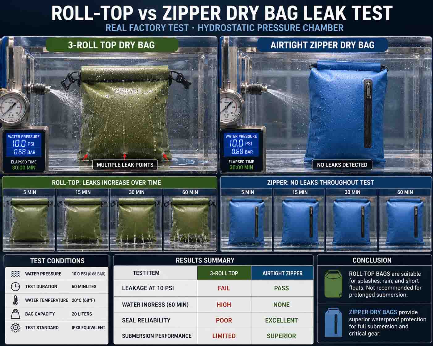 Roll-Top vs Zipper Dry Bag: ตำนานกันน้ำระเบิด