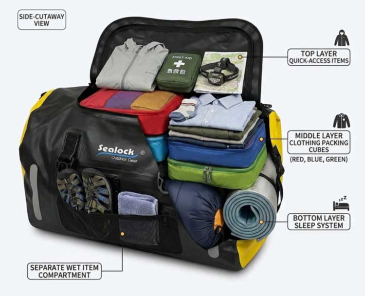ความจุบรรจุกระเป๋า Duffel กันน้ำขนาด 60 ลิตร และการใช้งานกลางแจ้ง
