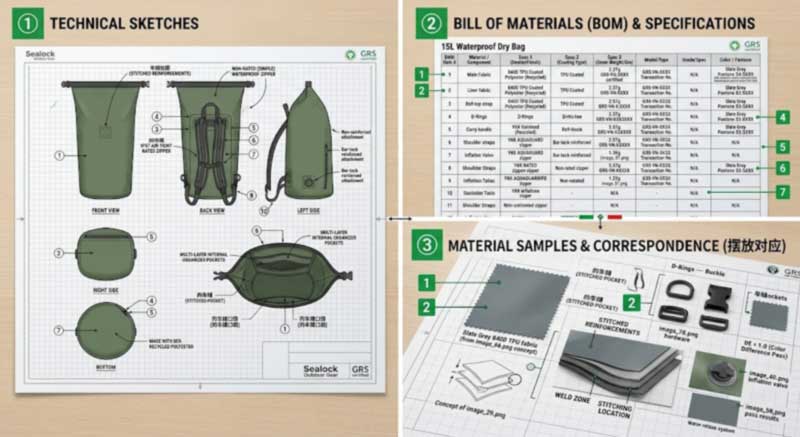 วิธีเขียน Tech Pack สำหรับกระเป๋ากันน้ำ